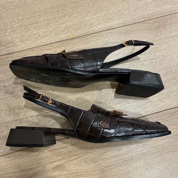 Schutz Women’s Arizona Brown Slingback Leather Embossed Block Pump Size 6.5 - Picture 2 of 8